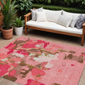 9' X 12' Coral Pink And Brown Abstract Washable Indoor Outdoor Area Rug