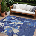 10' X 14' Navy Blue Ivory And Gray Abstract Washable Indoor Outdoor Area Rug