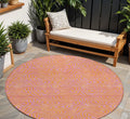 8' Pink And Copper Round Abstract Washable Indoor Outdoor Area Rug