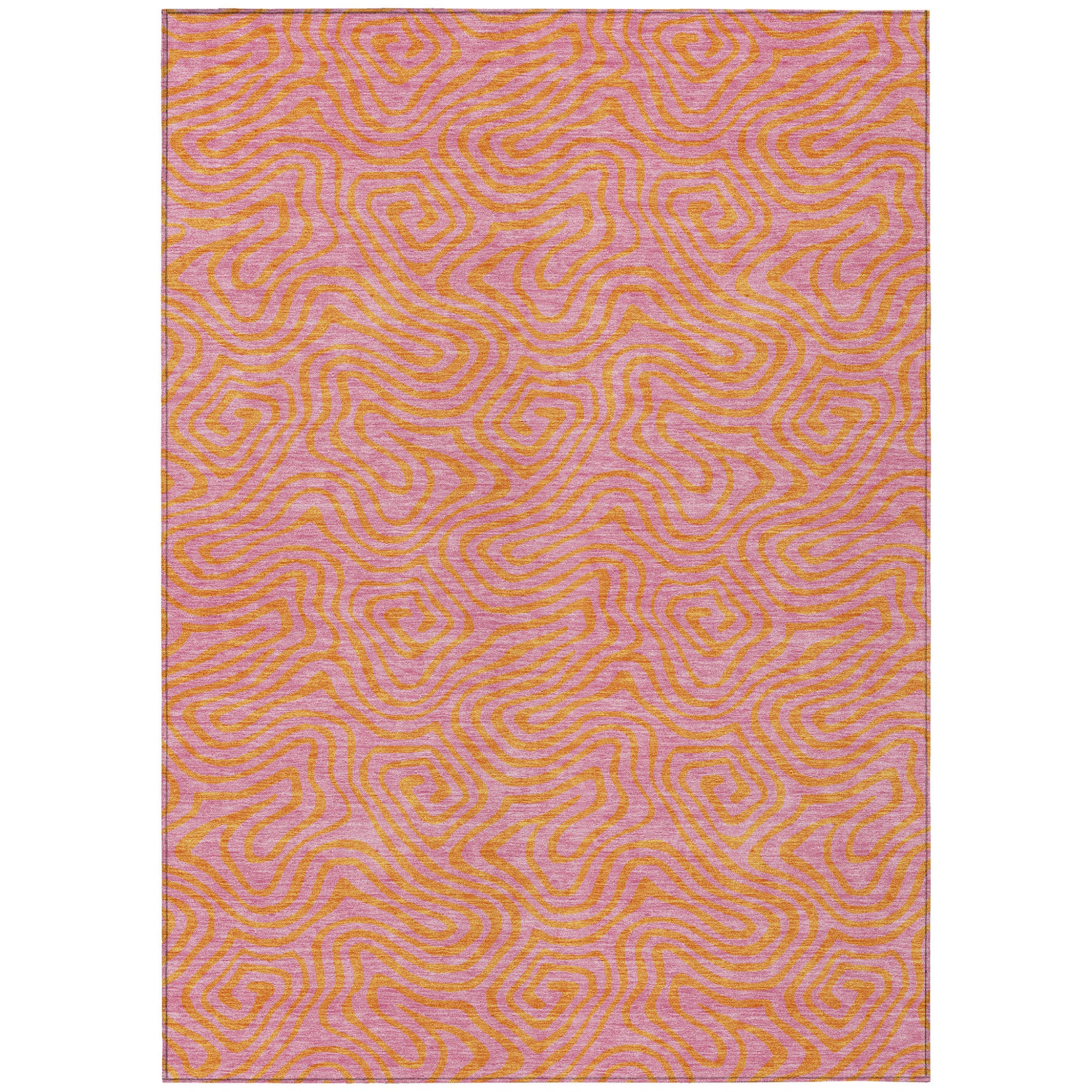 10' X 14' Pink And Copper Abstract Washable Indoor Outdoor Area Rug