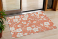 3' X 5' Coral Ivory And Gray Floral Washable Indoor Outdoor Area Rug