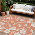 10' X 14' Coral Ivory And Gray Floral Washable Indoor Outdoor Area Rug