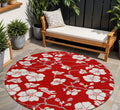8' Red Ivory And Gray Round Floral Washable Indoor Outdoor Area Rug