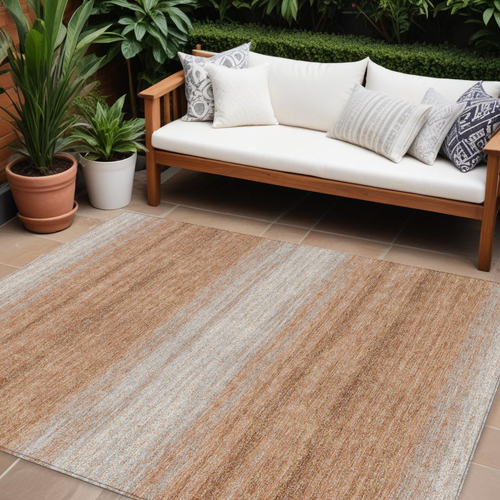 10' X 14' Copper And Beige Abstract Washable Indoor Outdoor Area Rug