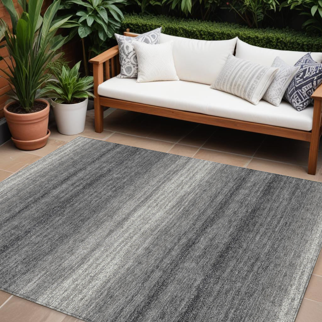 9' X 12' Gray And Charcoal Abstract Washable Indoor Outdoor Area Rug