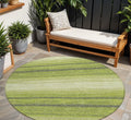 8' Lime Green Ivory And Black Round Abstract Washable Indoor Outdoor Area Rug