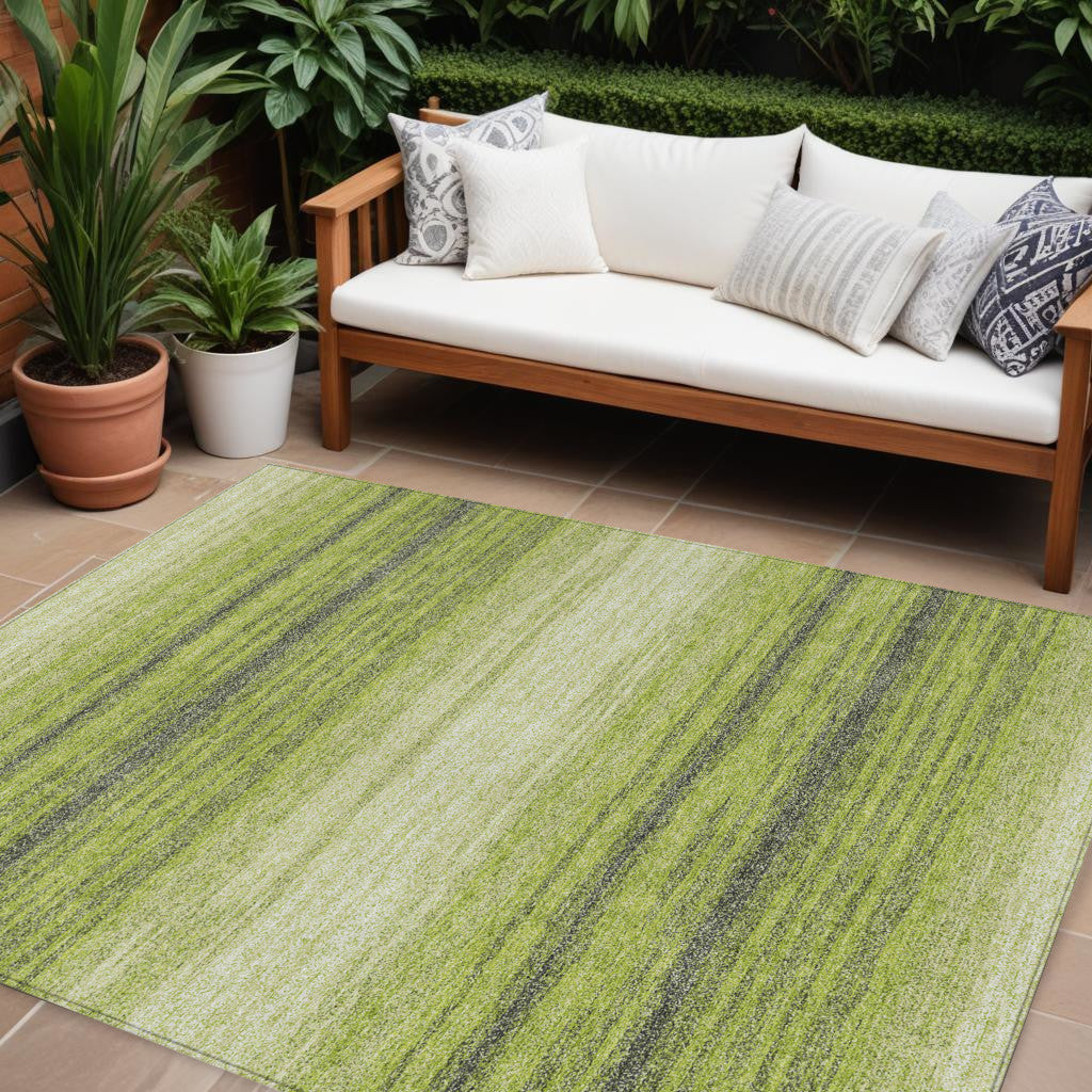 9' X 12' Lime Green Ivory And Black Abstract Washable Indoor Outdoor Area Rug
