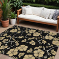 8' X 10' Black And Gold Floral Washable Indoor Outdoor Area Rug