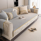Non-Slip Couch Cover with Gold Trim, Sofa Slipcover for Sectional & Loveseat