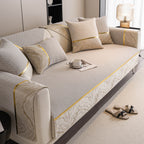 Non-Slip Couch Cover with Gold Trim, Sofa Slipcover for Sectional & Loveseat