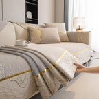 Non-Slip Couch Cover with Gold Trim, Sofa Slipcover for Sectional & Loveseat