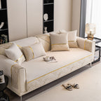 Non-Slip Couch Cover with Gold Trim, Sofa Slipcover for Sectional & Loveseat