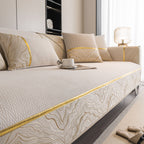 Non-Slip Couch Cover with Gold Trim, Sofa Slipcover for Sectional & Loveseat