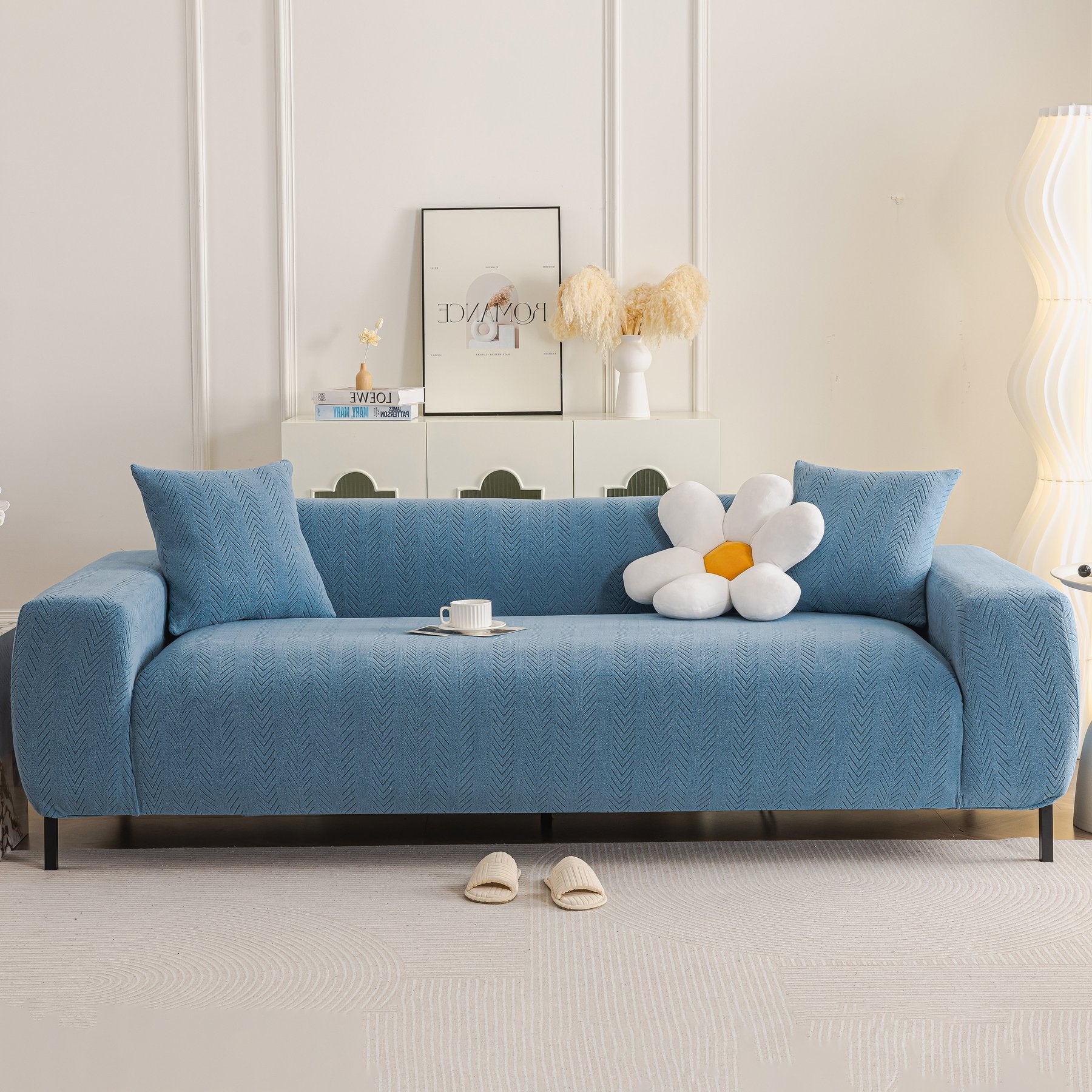 High Stretch Herringbone Textured Slipcover for Standard & L-Shaped Sectional Couches