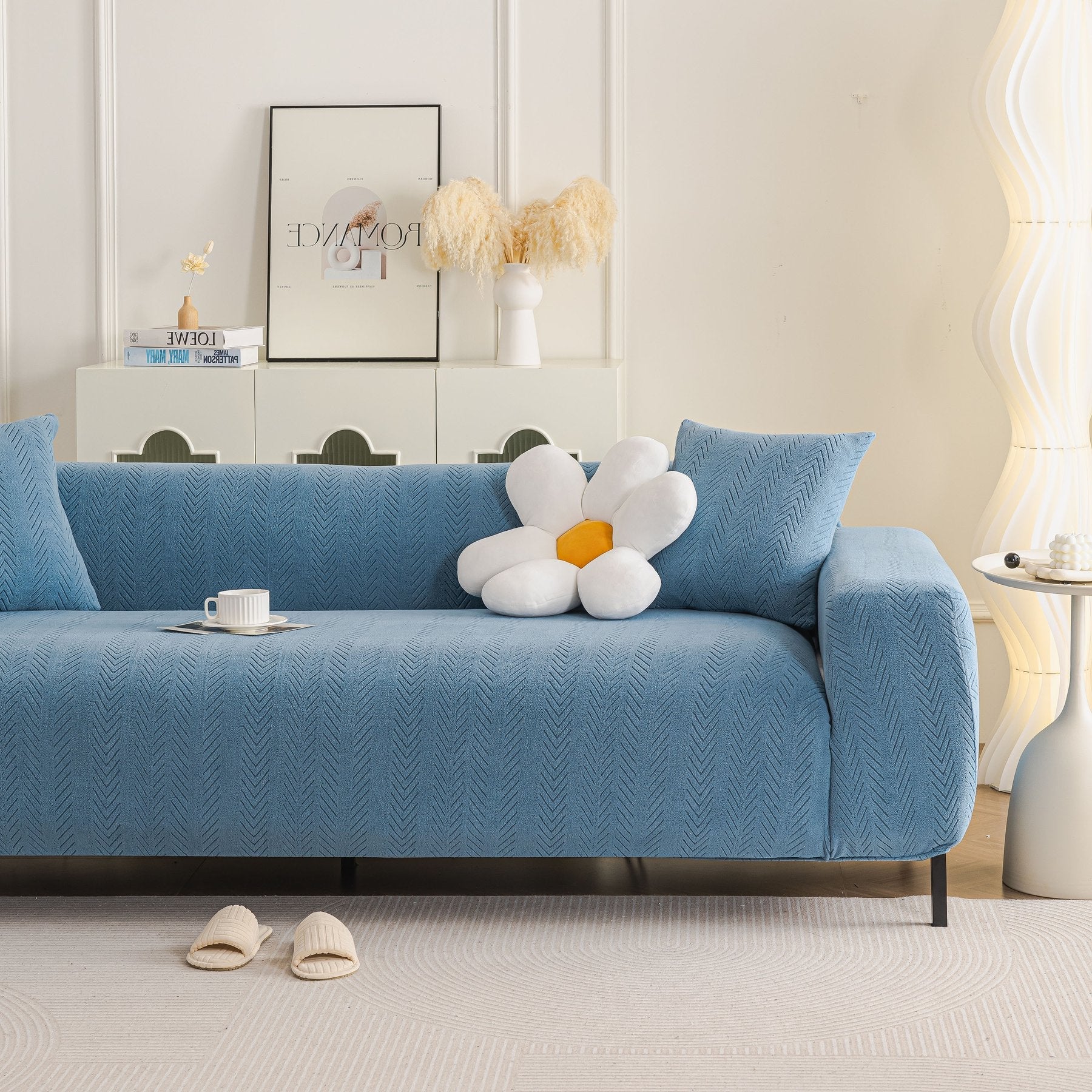High Stretch Herringbone Textured Slipcover for Standard & L-Shaped Sectional Couches