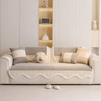 Washable Sofa Throw Pad, Non-Slip Sofa Mat Cozy Couch Slipcover with Soft Furry Trim