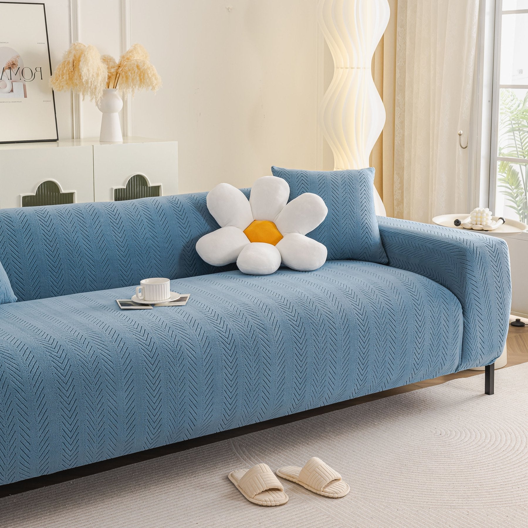 High Stretch Herringbone Textured Slipcover for Standard & L-Shaped Sectional Couches