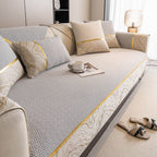 Non-Slip Couch Cover with Gold Trim, Sofa Slipcover for Sectional & Loveseat
