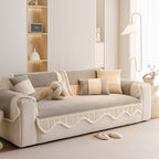 Washable Sofa Throw Pad, Non-Slip Sofa Mat Cozy Couch Slipcover with Soft Furry Trim