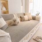 Washable Sofa Throw Pad, Non-Slip Sofa Mat Cozy Couch Slipcover with Soft Furry Trim