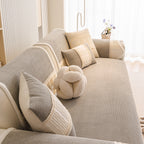 Washable Sofa Throw Pad, Non-Slip Sofa Mat Cozy Couch Slipcover with Soft Furry Trim