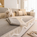 Washable Sofa Throw Pad, Non-Slip Sofa Mat Cozy Couch Slipcover with Soft Furry Trim