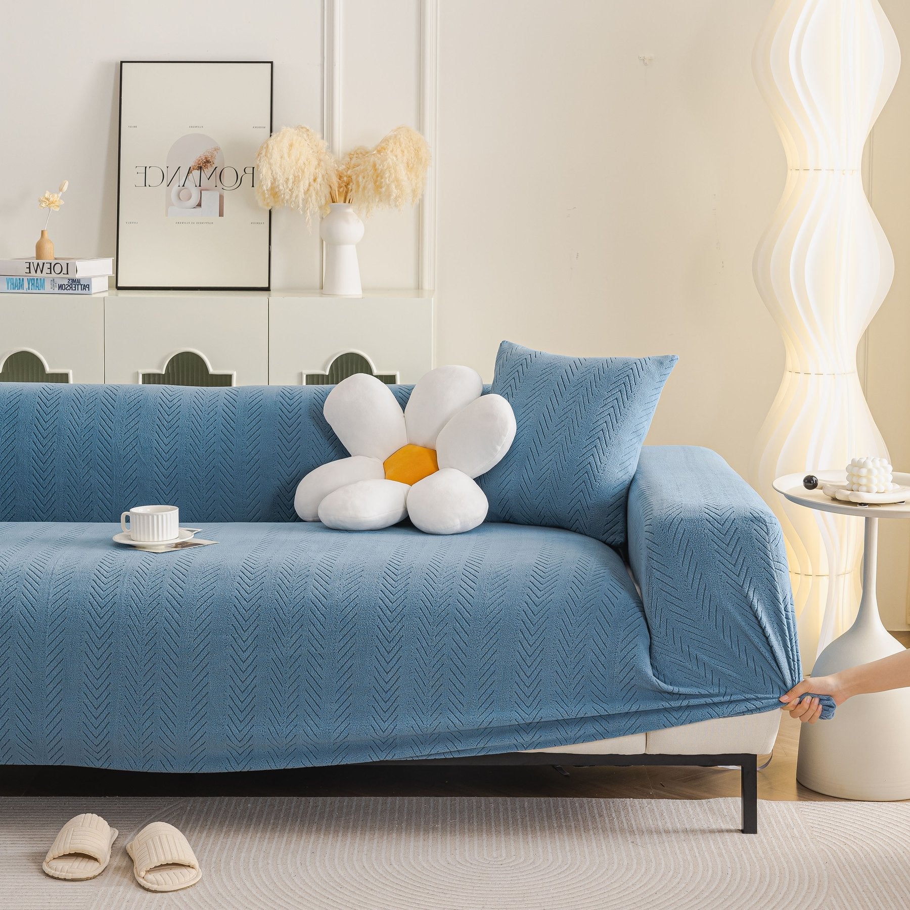 High Stretch Herringbone Textured Slipcover for Standard & L-Shaped Sectional Couches