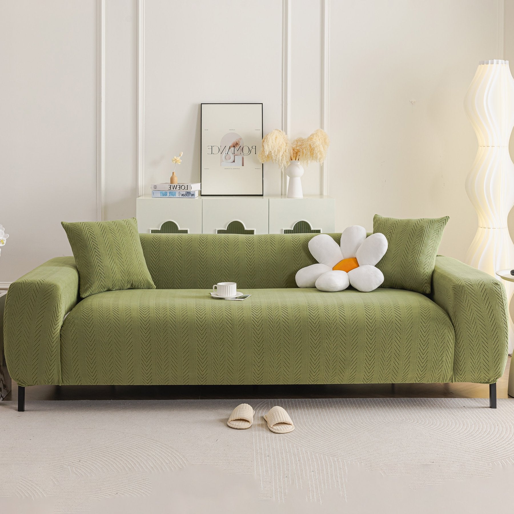High Stretch Herringbone Textured Slipcover for Standard & L-Shaped Sectional Couches