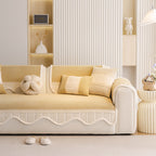 Washable Sofa Throw Pad, Non-Slip Sofa Mat Cozy Couch Slipcover with Soft Furry Trim