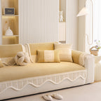 Washable Sofa Throw Pad, Non-Slip Sofa Mat Cozy Couch Slipcover with Soft Furry Trim