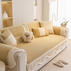 Washable Sofa Throw Pad, Non-Slip Sofa Mat Cozy Couch Slipcover with Soft Furry Trim