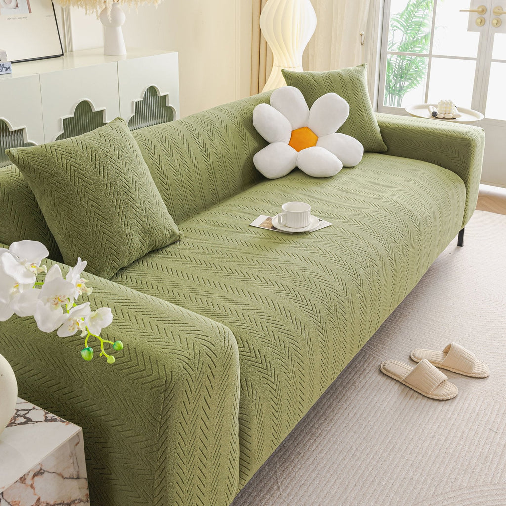 High Stretch Herringbone Textured Slipcover for Standard & L-Shaped Sectional Couches