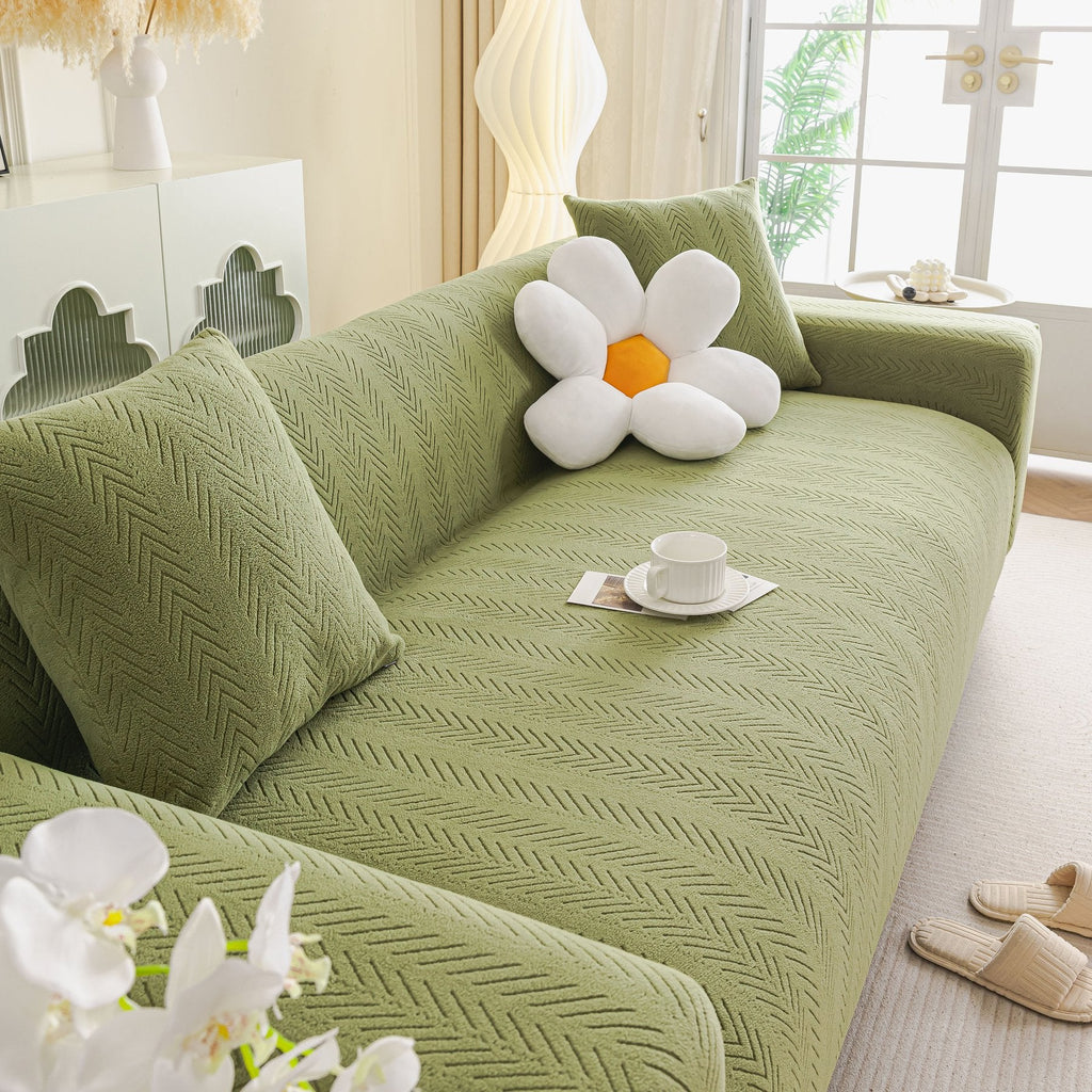 High Stretch Herringbone Textured Slipcover for Standard & L-Shaped Sectional Couches