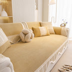 Washable Sofa Throw Pad, Non-Slip Sofa Mat Cozy Couch Slipcover with Soft Furry Trim