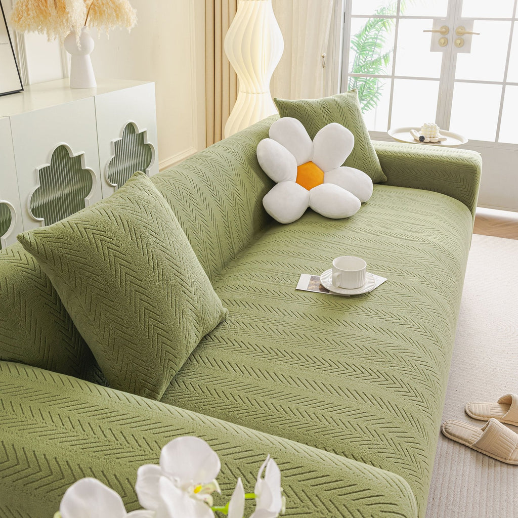 High Stretch Herringbone Textured Slipcover for Standard & L-Shaped Sectional Couches