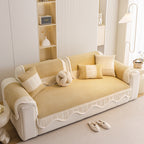 Washable Sofa Throw Pad, Non-Slip Sofa Mat Cozy Couch Slipcover with Soft Furry Trim