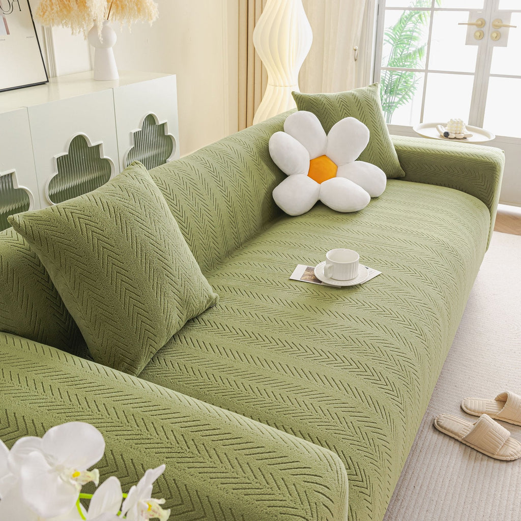High Stretch Herringbone Textured Slipcover for Standard & L-Shaped Sectional Couches