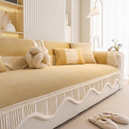 Washable Sofa Throw Pad, Non-Slip Sofa Mat Cozy Couch Slipcover with Soft Furry Trim