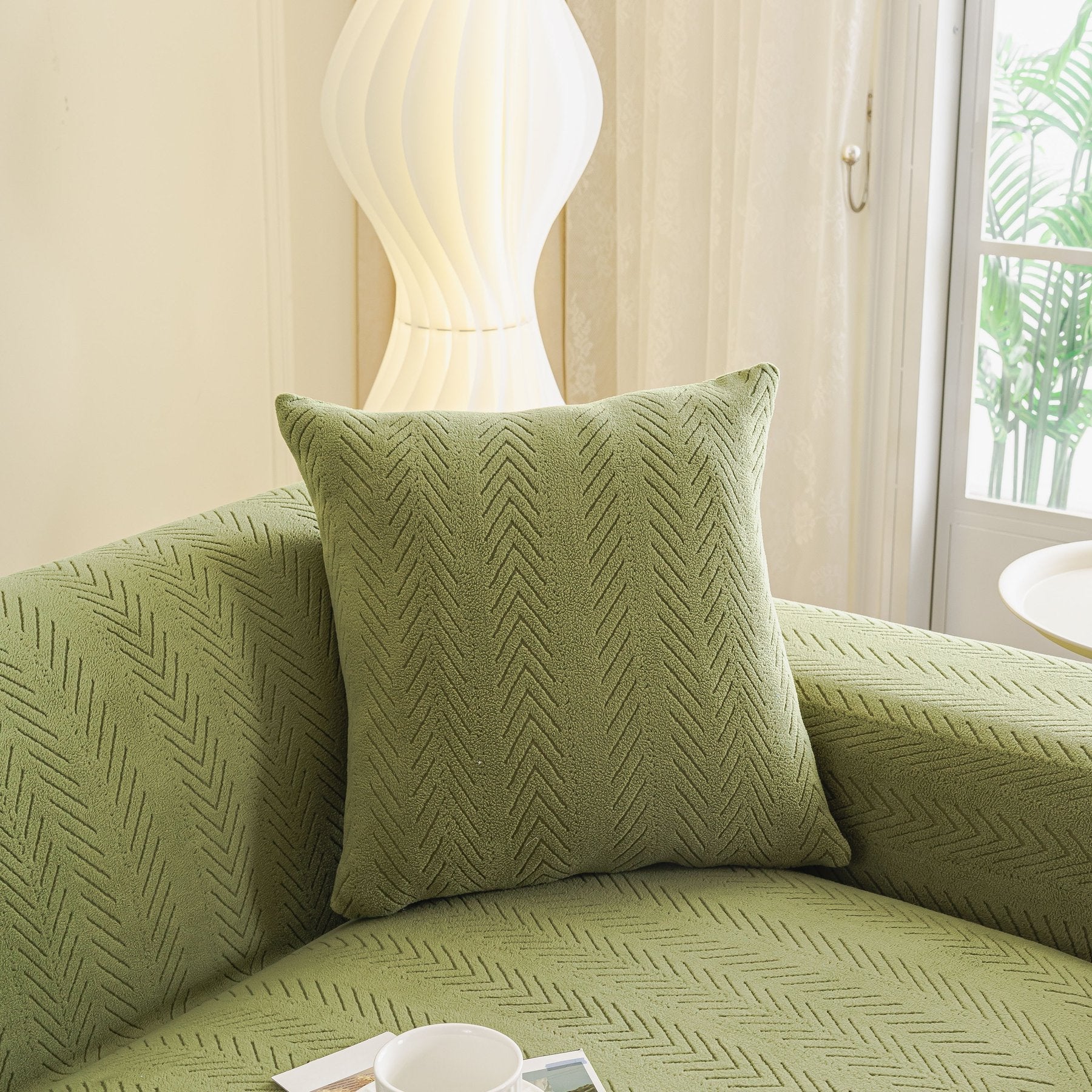 High Stretch Herringbone Textured Slipcover for Standard & L-Shaped Sectional Couches
