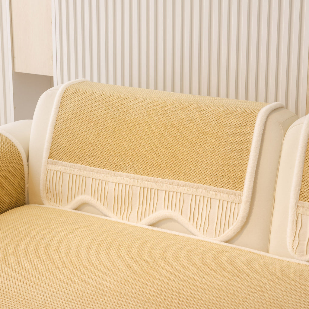 Washable Sofa Throw Pad, Non-Slip Sofa Mat Cozy Couch Slipcover with Soft Furry Trim