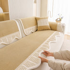 Washable Sofa Throw Pad, Non-Slip Sofa Mat Cozy Couch Slipcover with Soft Furry Trim