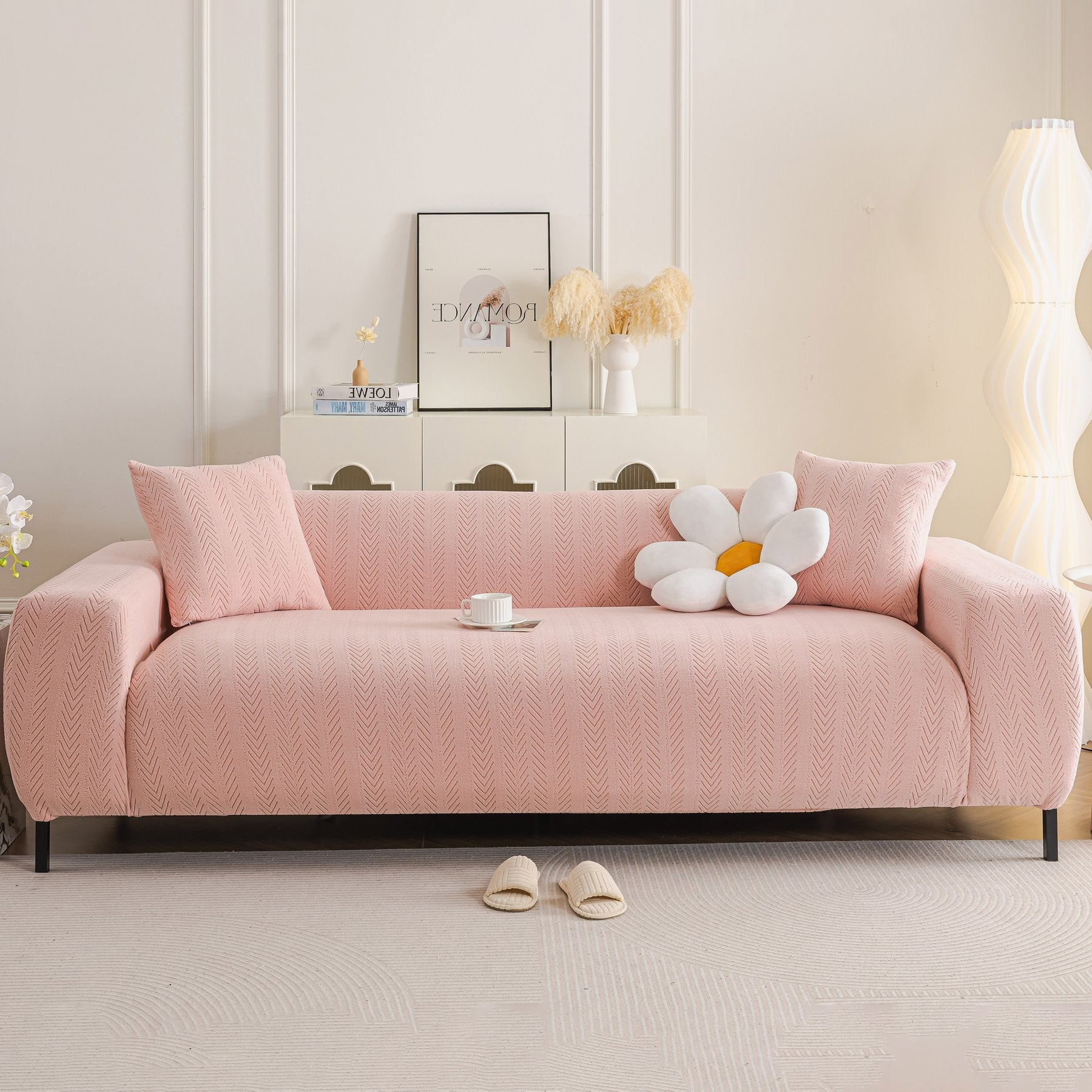 High Stretch Herringbone Textured Slipcover for Standard & L-Shaped Sectional Couches