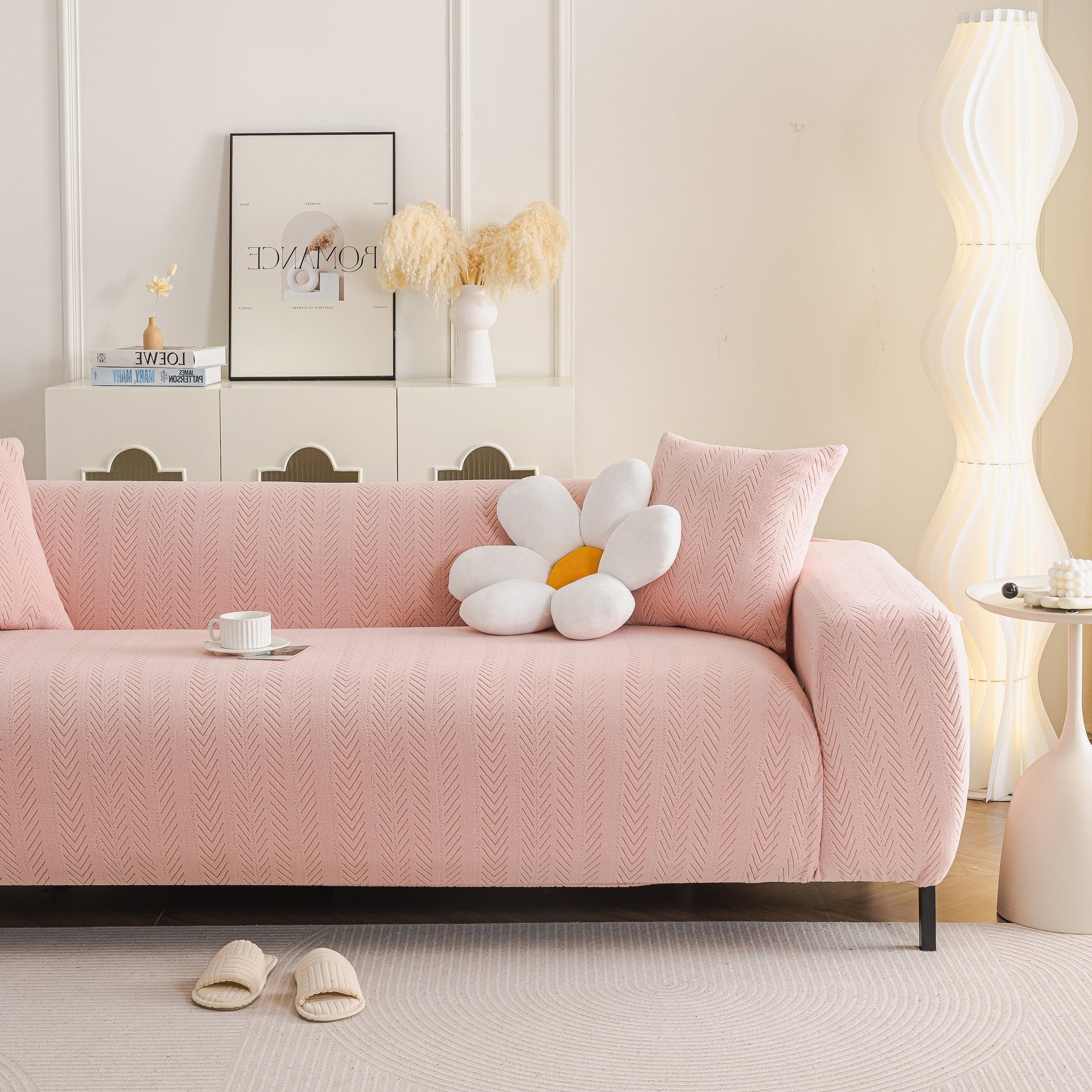 High Stretch Herringbone Textured Slipcover for Standard & L-Shaped Sectional Couches