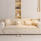 Washable Sofa Throw Pad, Non-Slip Sofa Mat Cozy Couch Slipcover with Soft Furry Trim