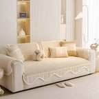 Washable Sofa Throw Pad, Non-Slip Sofa Mat Cozy Couch Slipcover with Soft Furry Trim