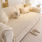 Washable Sofa Throw Pad, Non-Slip Sofa Mat Cozy Couch Slipcover with Soft Furry Trim