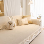 Washable Sofa Throw Pad, Non-Slip Sofa Mat Cozy Couch Slipcover with Soft Furry Trim