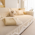 Washable Sofa Throw Pad, Non-Slip Sofa Mat Cozy Couch Slipcover with Soft Furry Trim