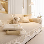 Washable Sofa Throw Pad, Non-Slip Sofa Mat Cozy Couch Slipcover with Soft Furry Trim