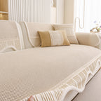 Washable Sofa Throw Pad, Non-Slip Sofa Mat Cozy Couch Slipcover with Soft Furry Trim
